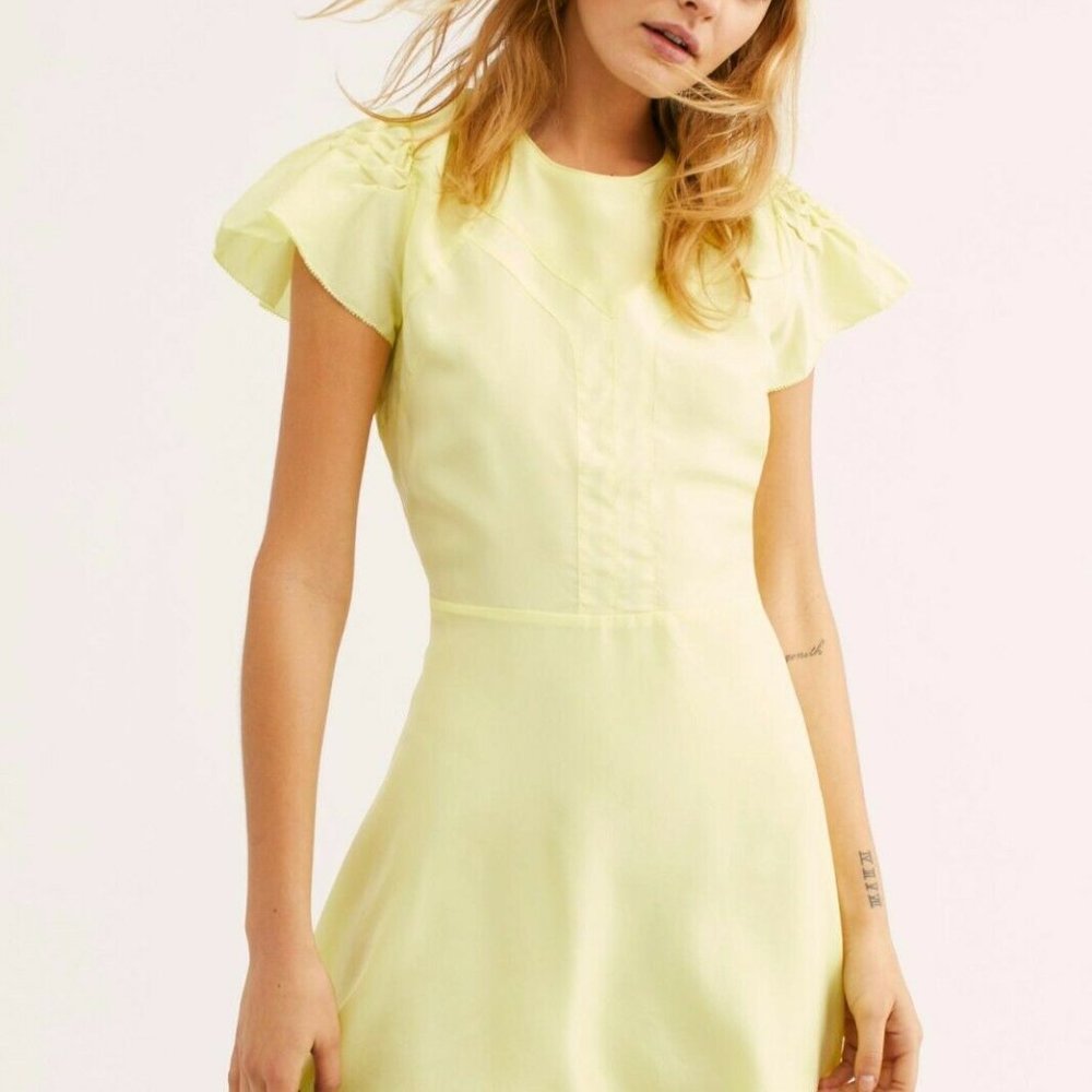 Free People Follow Along Yellow Silk Dress Size 2 NWOT